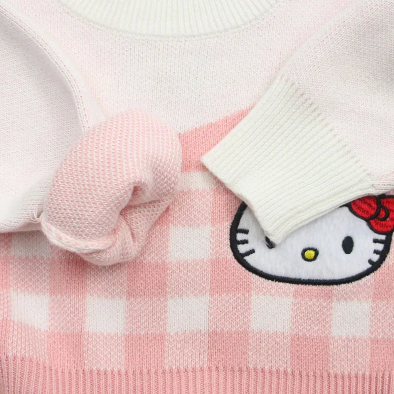 Girls Kawaii Hello Kitty Pink Knitted Cotton Princess Dress Cute Cartoon Style by Yamza Tots Closet close-up