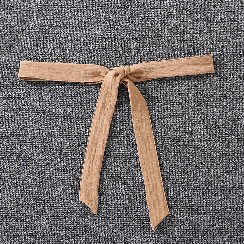 Khaki fabric belt tie for Girls Khaki Off-Shoulder Top & Striped Pants Set Summer Resort Outfit by Yamza Tots Closet