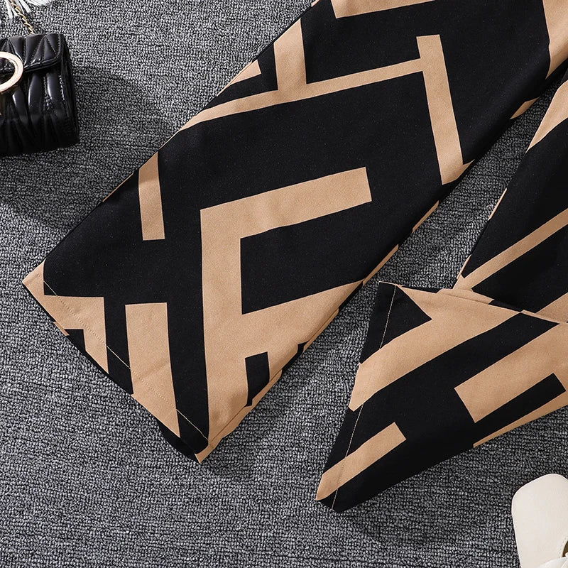 Girls Khaki Off-Shoulder Top & Striped Pants Set Summer Resort Outfit geometric patterned pants detail