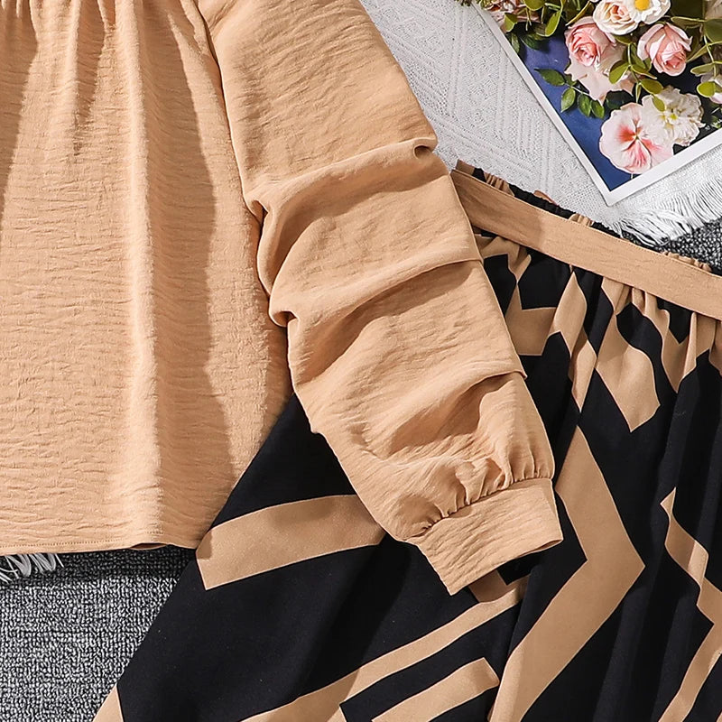 Girls Khaki Off-Shoulder Top & Striped Pants Set summer resort outfit by Yamza Tots' Closet