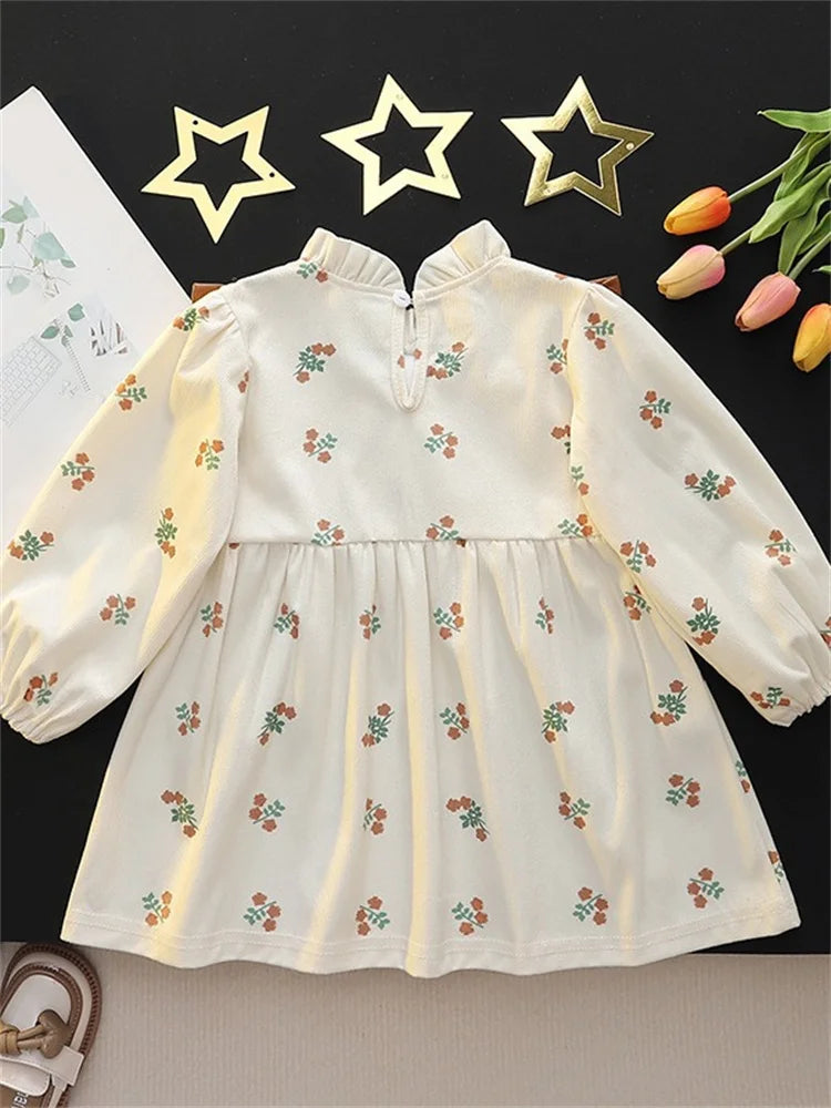 Girls Spring Autumn Dress Long Sleeve Print Baby Clothes Fashion Kids Outfit with floral pattern and gathered waist by Yamza Tots' Closet