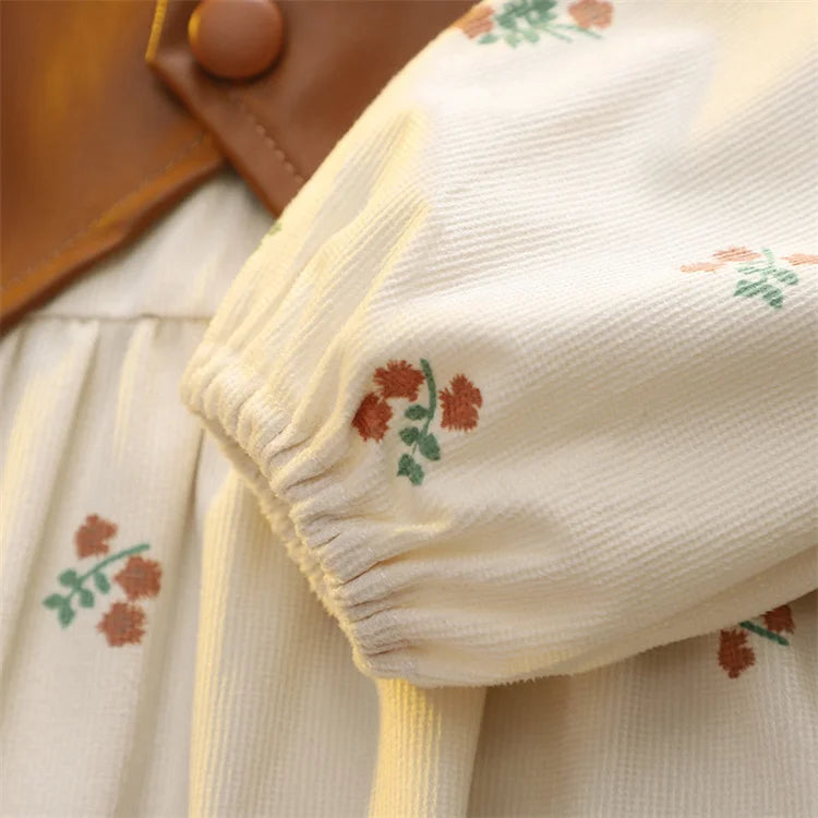 Yamza Tots' Closet Girls Spring Autumn Dress Long Sleeve Print Baby Clothes Fashion Kids Outfit close-up of floral sleeve detail