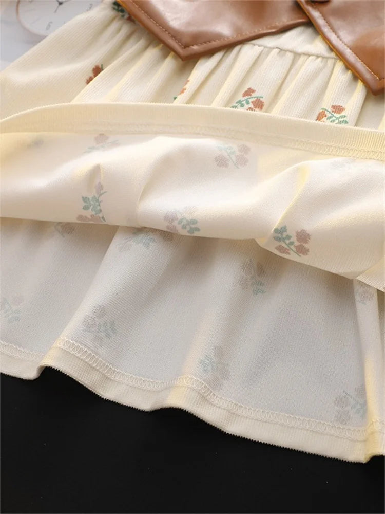 Girls Spring Autumn Dress Long Sleeve Print Baby Clothes Fashion Kids Outfit with soft floral fabric and detailed stitching