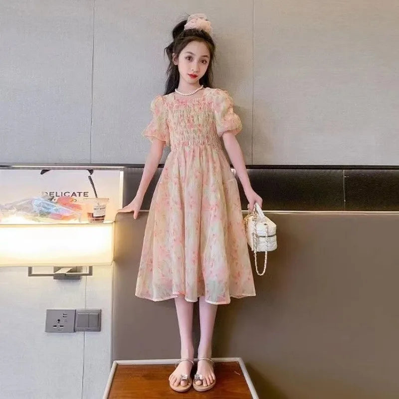 Girls Summer Floral Chinese Style Party Dress Elegant Kids Holiday Outfit by Yamza Tots' Closet in soft pastel colors