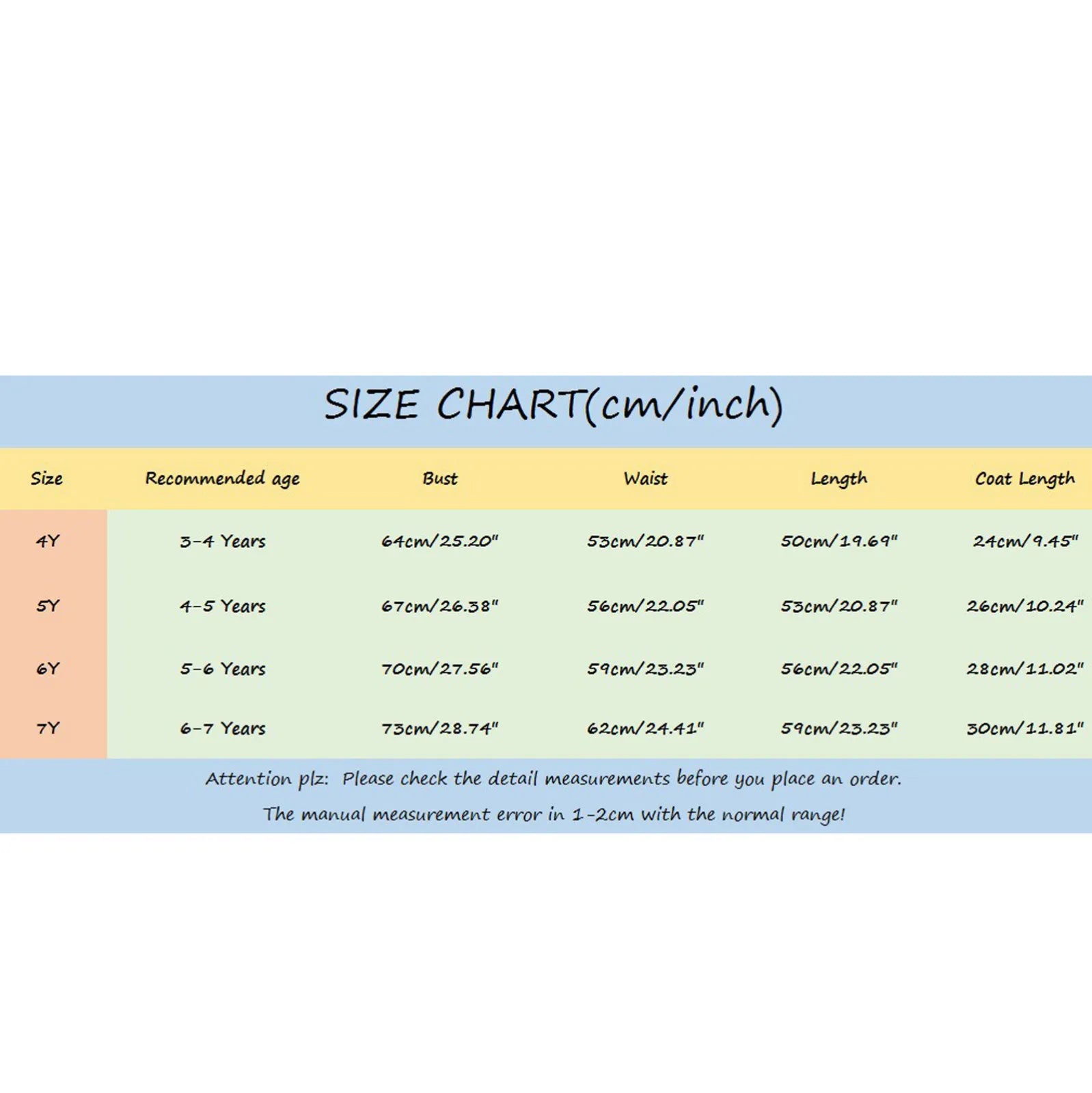 Size chart for Girls Summer Sleeveless Solid Rib Bodysuit and Denim Coat Set with measurements in cm and inches