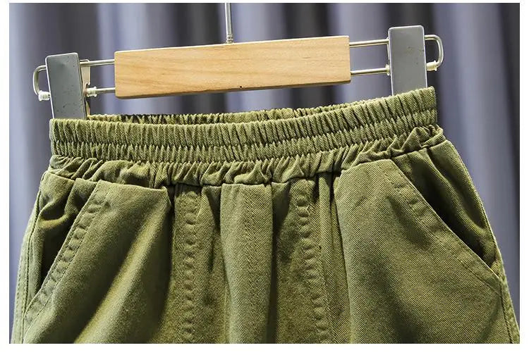 Kids Boy Clothing Set New Handsome Fashion Baby Work Style Shirt Pants Two Piece olive green elastic waist pants close-up