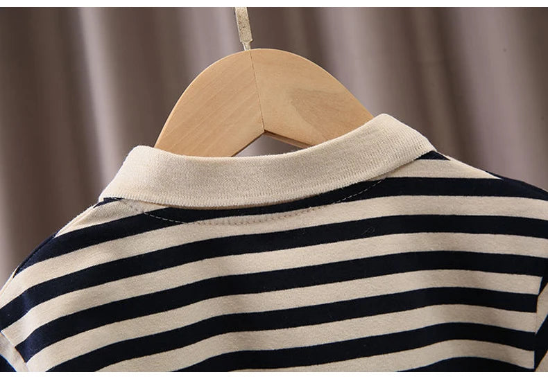 Kids Boys Cartoon Clothing Set Baby T-Shirt Pants Toddler T-shirt Shorts Outfit striped shirt collar close-up