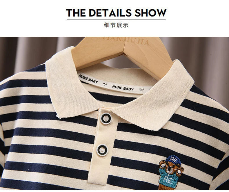 Kids Boys Cartoon Clothing Set Baby T-Shirt Pants Toddler T-shirt Shorts Outfit navy striped polo with bear patch