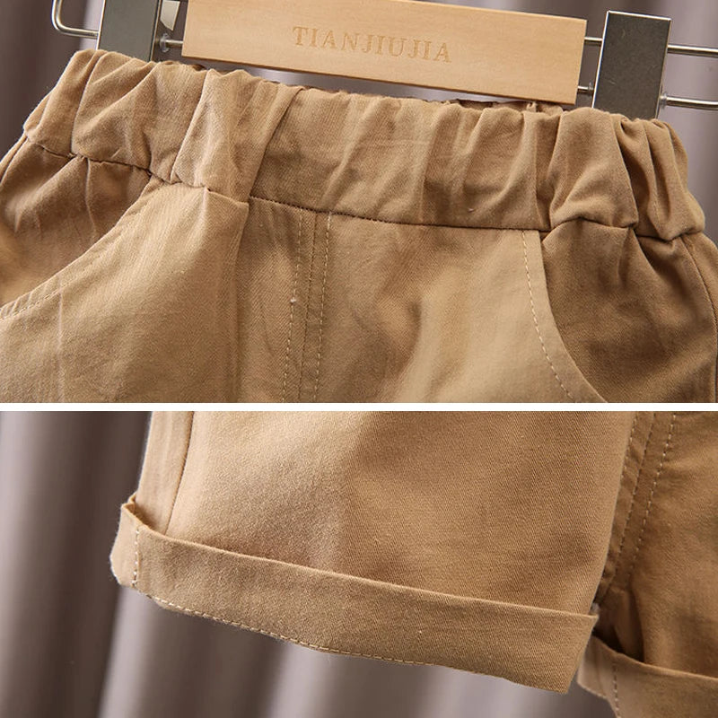 Kids Boys Cartoon Clothing Set Baby T-Shirt Pants Toddler T-shirt Shorts Outfit beige elastic waist shorts close up