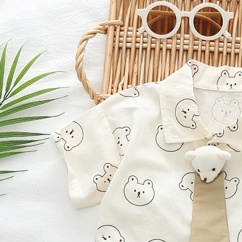 Kids Boys Cartoon Clothing Sets Baby Tee Shirt Pants Toddler T-shirt Shorts Outfit with bear print and accessories