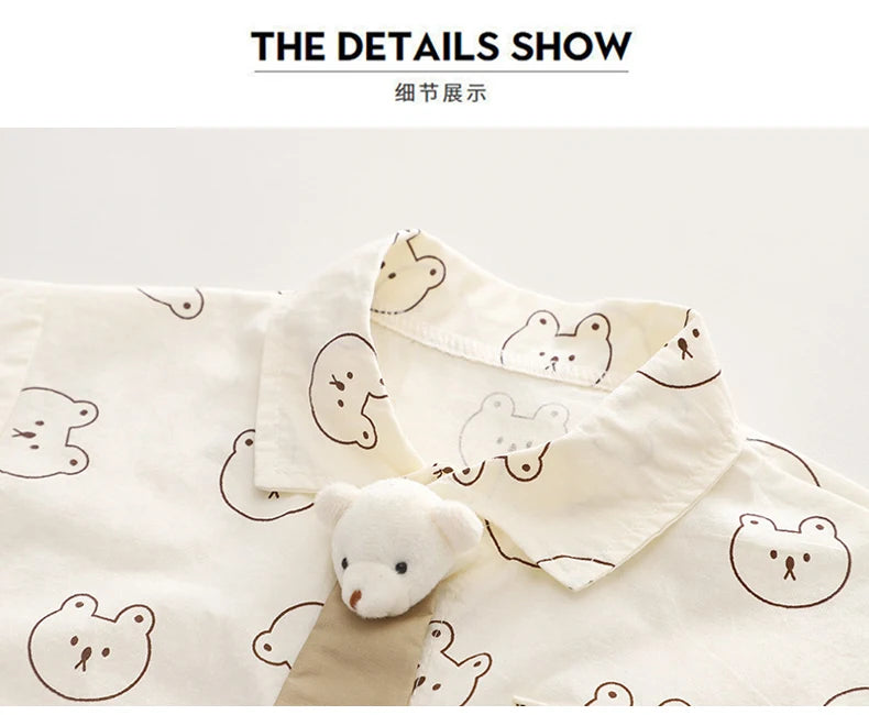 Kids Boys Cartoon Clothing Sets Baby Tee Shirt Pants Toddler T-shirt Shorts Outfit with bear print and teddy decoration