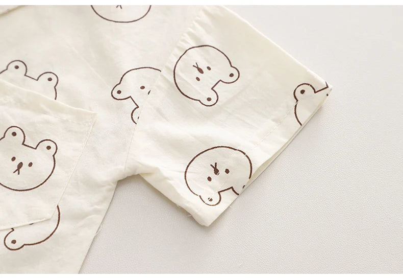 Kids Boys Cartoon Clothing Sets Baby Tee Shirt Pants Toddler T-shirt Shorts Outfit white fabric with cute bear faces pattern