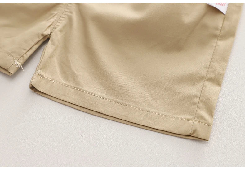 Beige toddler shorts from Kids Boys Cartoon Clothing Sets Baby Tee Shirt Pants Toddler T-shirt Shorts Outfit by Yamza Tots' Closet