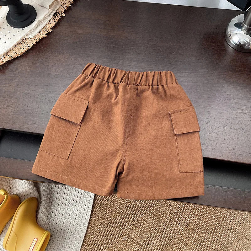 Kids boys striped clothing sets baby t-shirt pants toddler casual outfits suits brown cargo shorts with elastic waistband