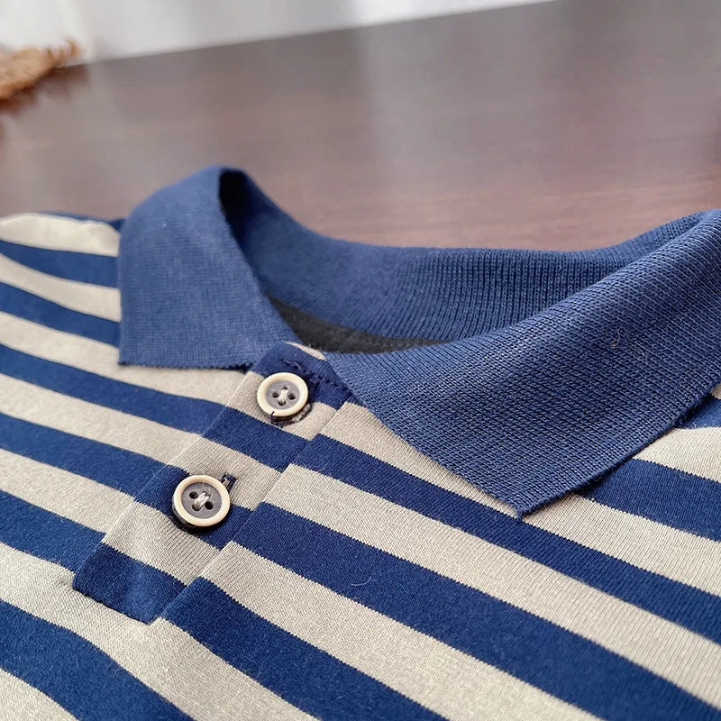 Kids Boys Striped Clothing Sets Baby T-Shirt Pants Toddler Casual Outfits Suits navy and white striped polo collar close up