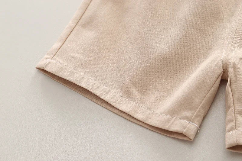 Kids Boys Summer Cotton Clothes Bear Print Tie Shirt Shorts 2PCS Toddler Set beige shorts close-up