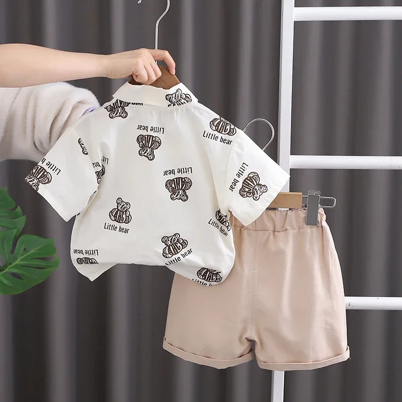 Kids Boys Summer Cotton Clothes Bear Print Tie Shirt Shorts 2PCS Toddler Set by Yamza Tots' Closet    
