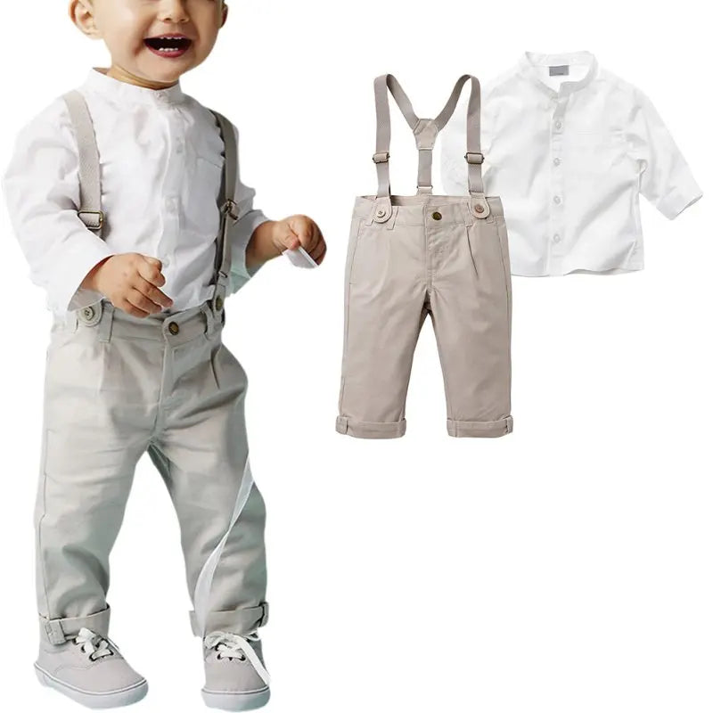 Kids Boys Summer Suit Set Toddler Shirt and Shorts Baby Formal Wedding Outfit with suspenders and white shirt