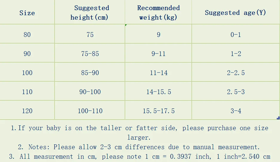 Size chart for Kids Boys Summer Two-Piece Set New Baby Outfit Trendy Casual Fashion Clothing by Yamza Tots Closet