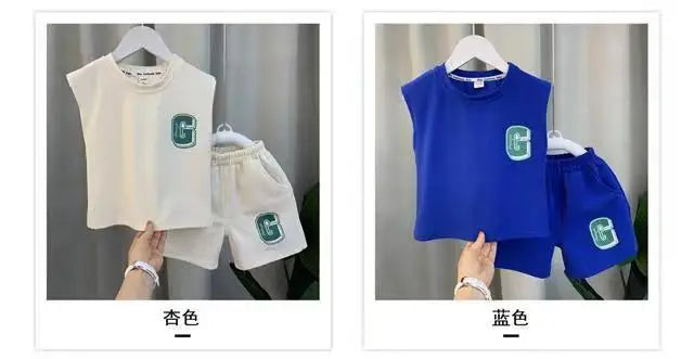 Kids Boys Summer Vest Set New Fashion Baby Net Red Clothes Two Piece Outfits in white and blue colors by Yamza Tots' Closet