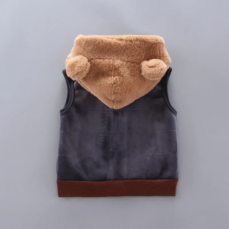 Kids Cartoon Clothing Sets Winter Autumn Boys Girls Cotton Warm Hooded Sweater with soft brown plush hood and ears