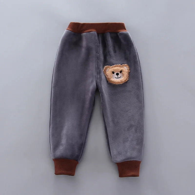 Kids Cartoon Clothing Sets Winter Autumn Boys Girls Cotton Warm Hooded Sweater gray fleece pants with bear patch