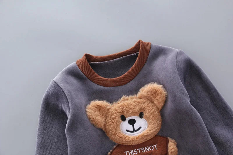 Kids Cartoon Clothing Sets Winter Autumn Boys Girls Cotton Warm Hooded Sweater with teddy bear design  