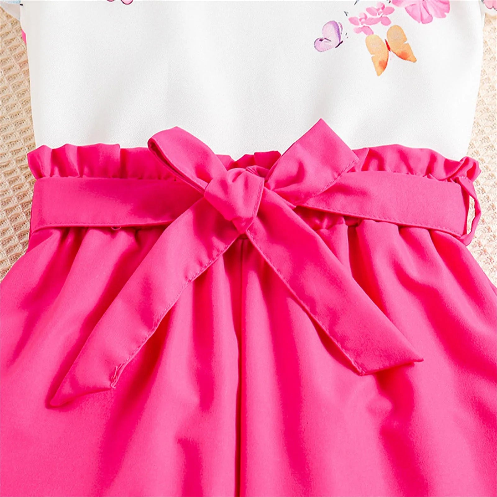 Kids Casual Clothing Sets Summer Girls Fashion Rose Floral Print White Top Pants with pink bow detail
