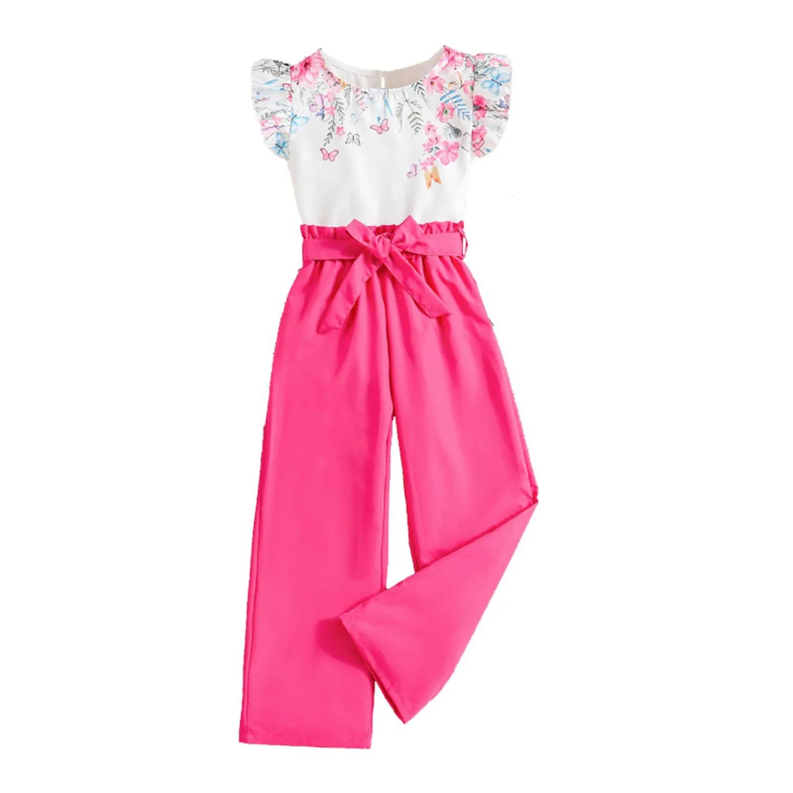 Kids Casual Clothing Sets Summer Girls Fashion Rose Floral Print White Top Pants by Yamza Tots Closet