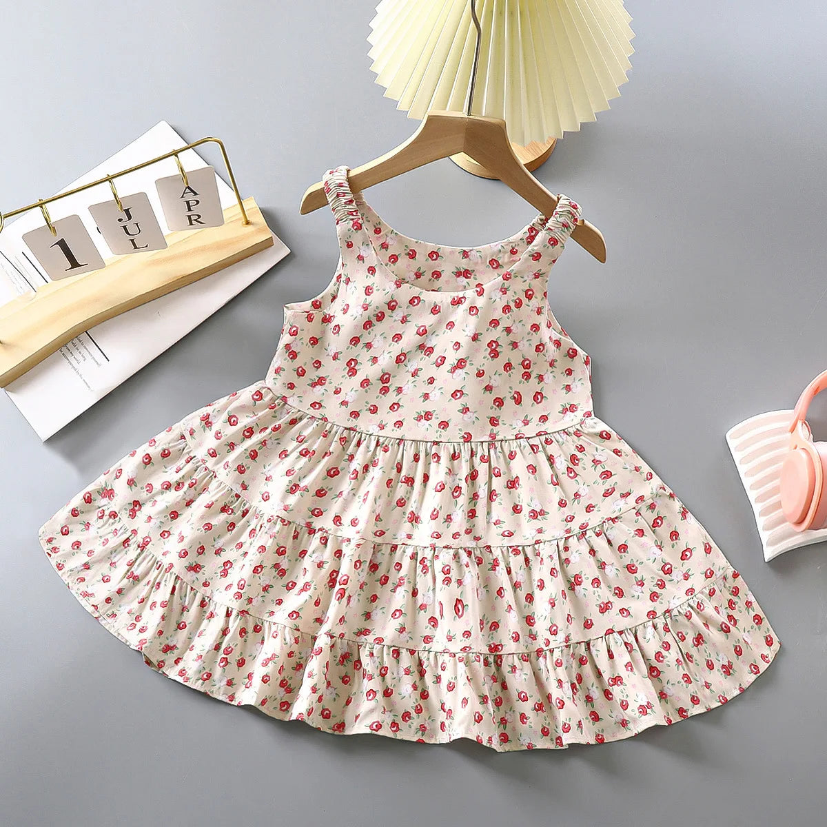Kids Casual Dress Girls Summer Floral Pink Bow Toddler Beach Holiday Suspender by Yamza Tots Closet