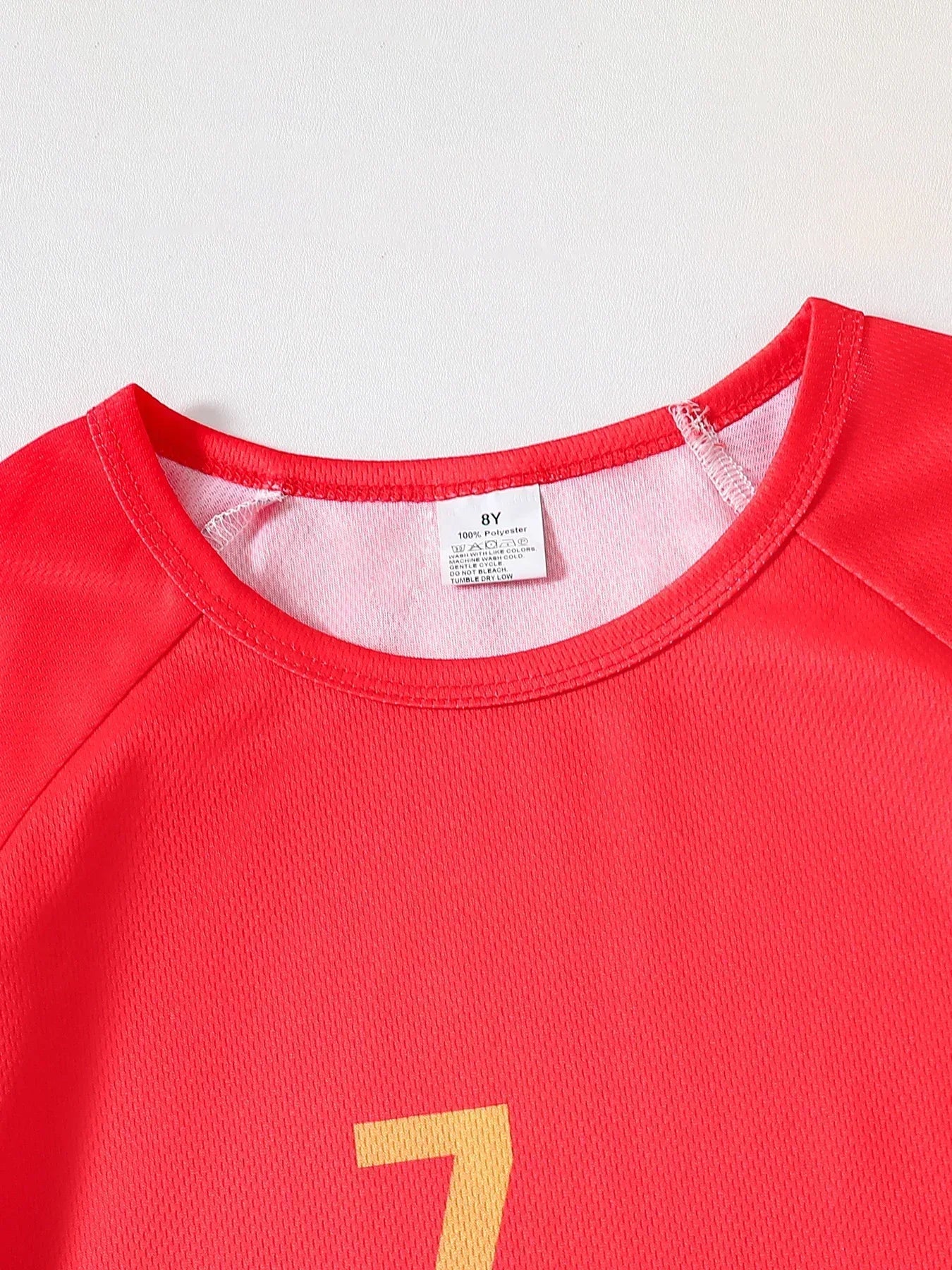 Close-up of red Kids Fall Boys Fashion Quick-Dry T-Shirt from Yamza Tots Closet two-piece outfit