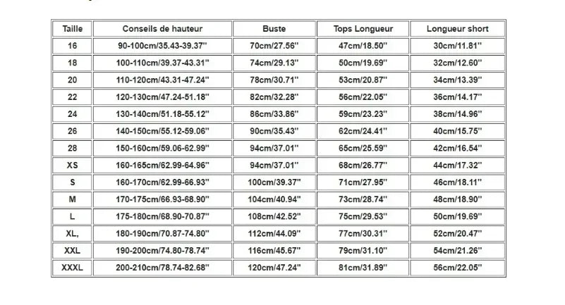 Size chart for Kids' Fall Boys' Fashion Quick-Dry T-Shirt and Shorts Two-Piece Outfit by Yamza Tots Closet with measurements in cm and inches