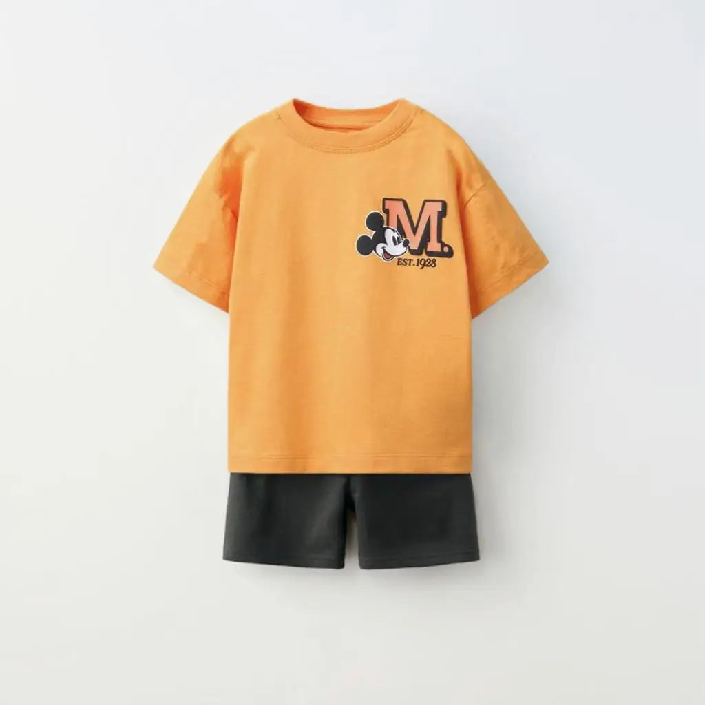 Kids Fashion Sets Casual Clothes Printed Tops Solid Color Shorts Two Piece in orange and black by Yamza Tots Closet