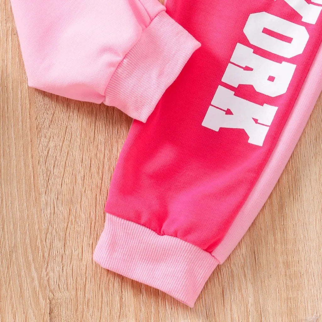 Kids Girl Clothing Set Long Sleeve Pink Top and Pants 2Pcs Casual Outfit Suit cuff details