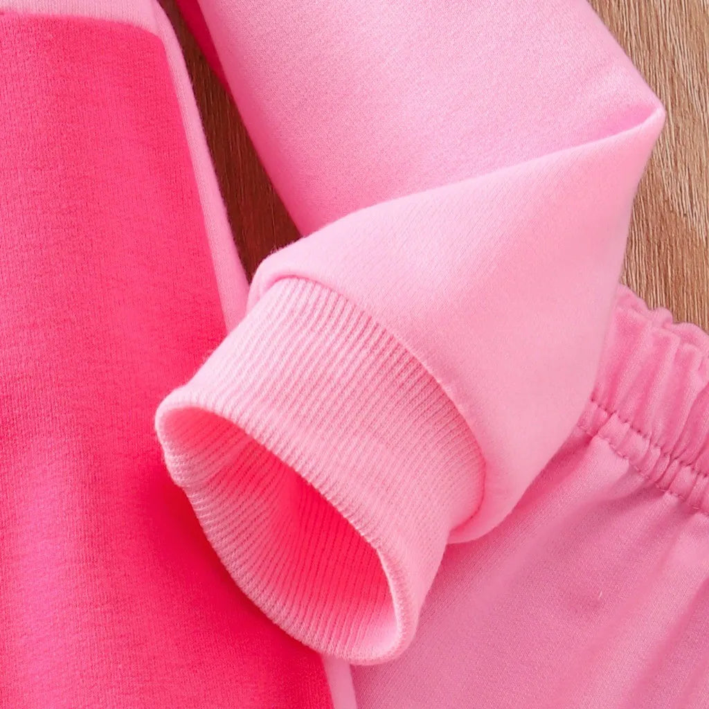 Kids Girl Clothing Set Long Sleeve Pink Top and Pants 2Pcs Casual Outfit Suit soft fabric close up
