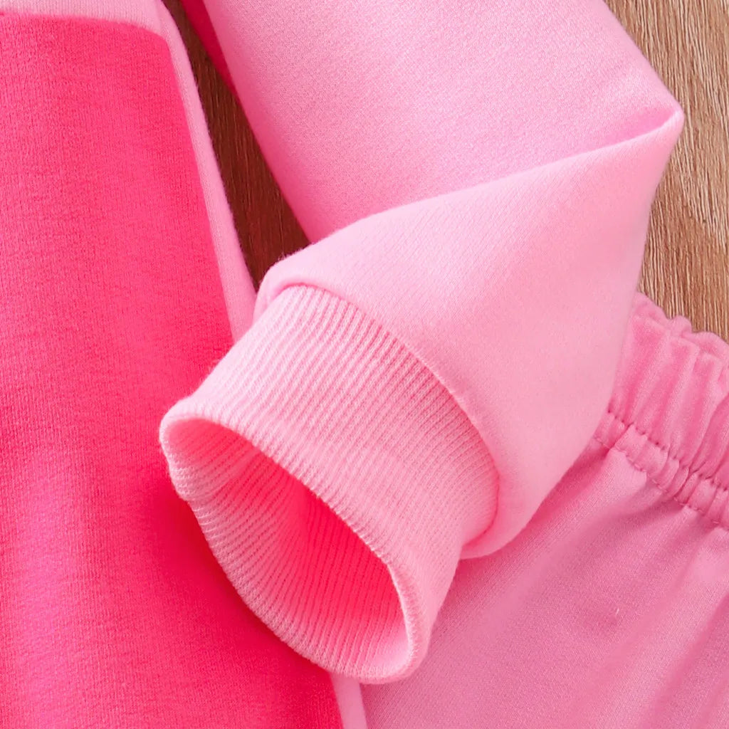 Kids Girl Clothing Set Long Sleeve Pink Top and Pants 2Pcs Casual Outfit Suit by Yamza Tots' Closet close-up showing sleeve and pant details