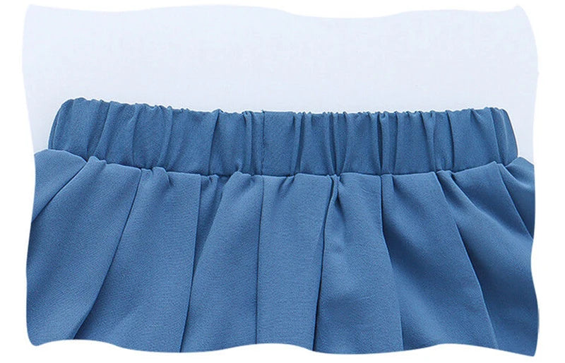 Close-up of blue pleated skirt waistband from Kids Girls Cartoon Bow T-Shirt and Pleated Skirt Set Sailor Moon Cosplay Outfit