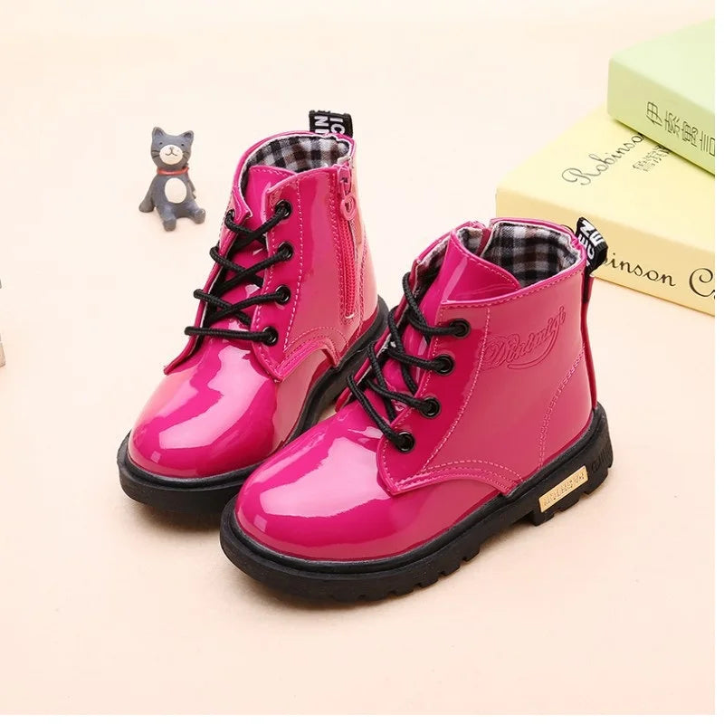 Yamza Tots' Closet Kids Girls Non-Slip Wear-Resistant Soft Sole Fashion Warm Boots for Winter in shiny pink