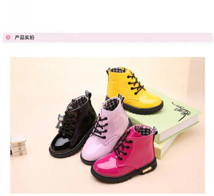 Kids Girls Non-Slip Wear-Resistant Soft Sole Fashion Warm Boots for Winter in black pink yellow colors by Yamza Tots Closet