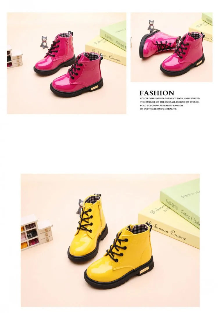 Kids Girls Non-Slip Wear-Resistant Soft Sole Fashion Warm Boots for Winter in pink and yellow