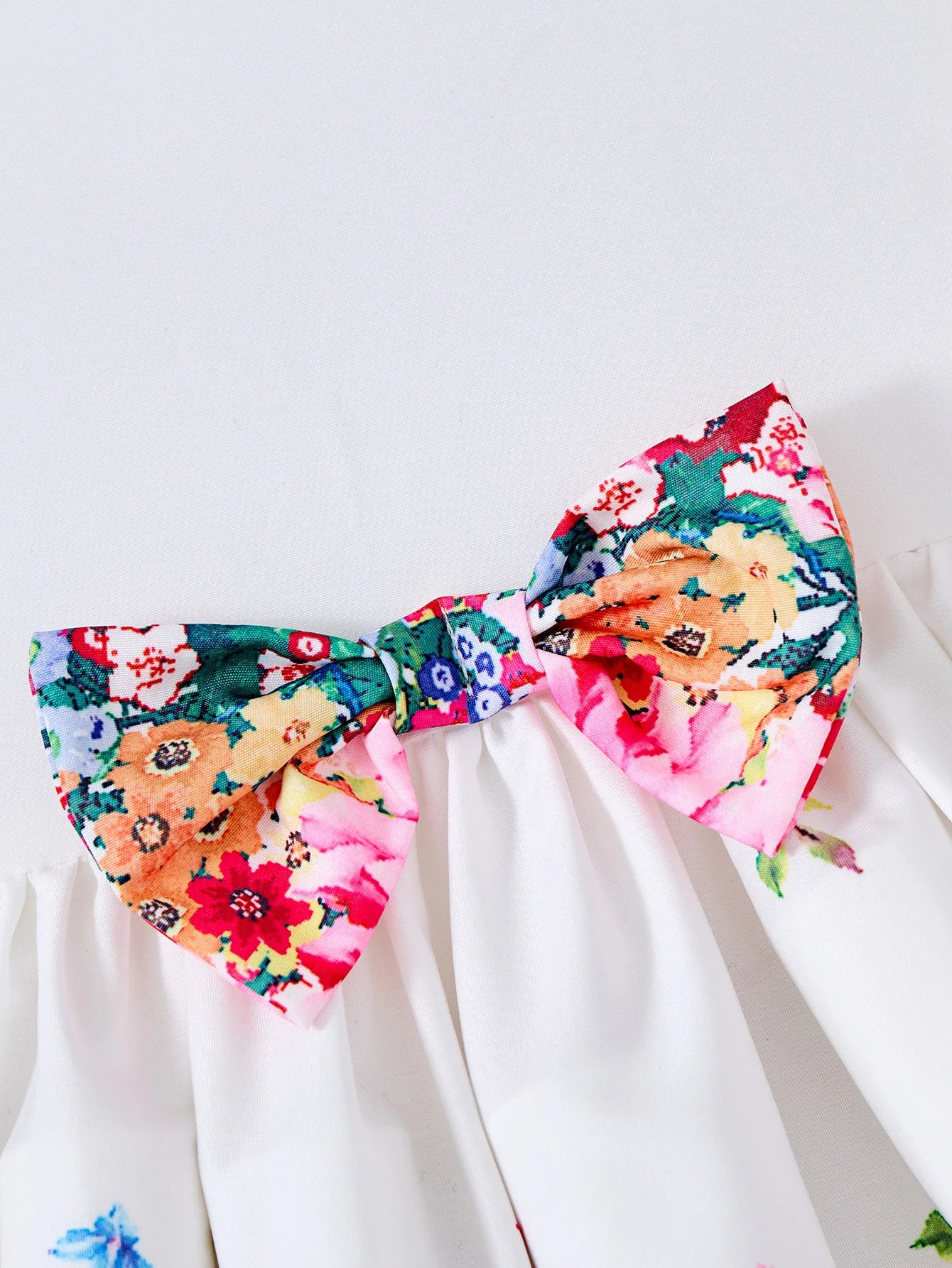 Kids Girls Summer Floral Dress with Bow white short sleeve casual outfit floral bow detail