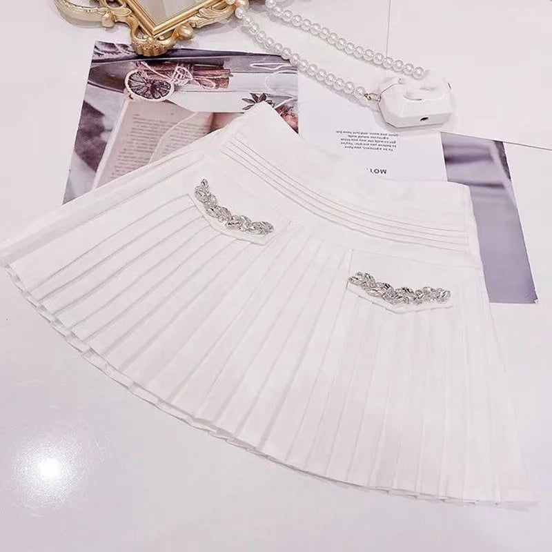 Kids Girls Winter Knitted Outfit 2PCS Set Solid Sweater Top and Casual Skirt white pleated skirt with decorative details 