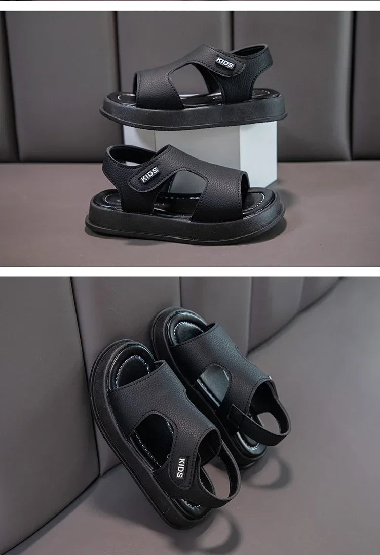 Yamza Tots' Closet Kids Open Toe Non-Slip Soft Sole Sandals Boys Girls Summer Beach Shoes in black