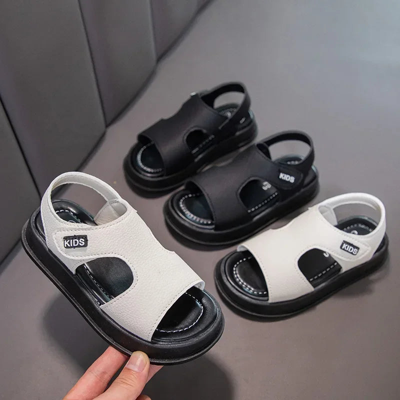 Kids Open Toe Non-Slip Soft Sole Sandals Boys Girls Summer Beach Shoes in black and white colors by Yamza Tots' Closet