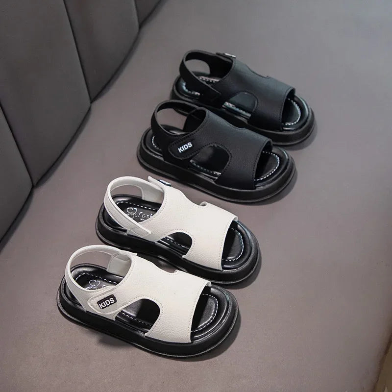 Kids Open Toe Non-Slip Soft Sole Sandals Boys Girls Summer Beach Shoes in black and white by Yamza Tots' Closet