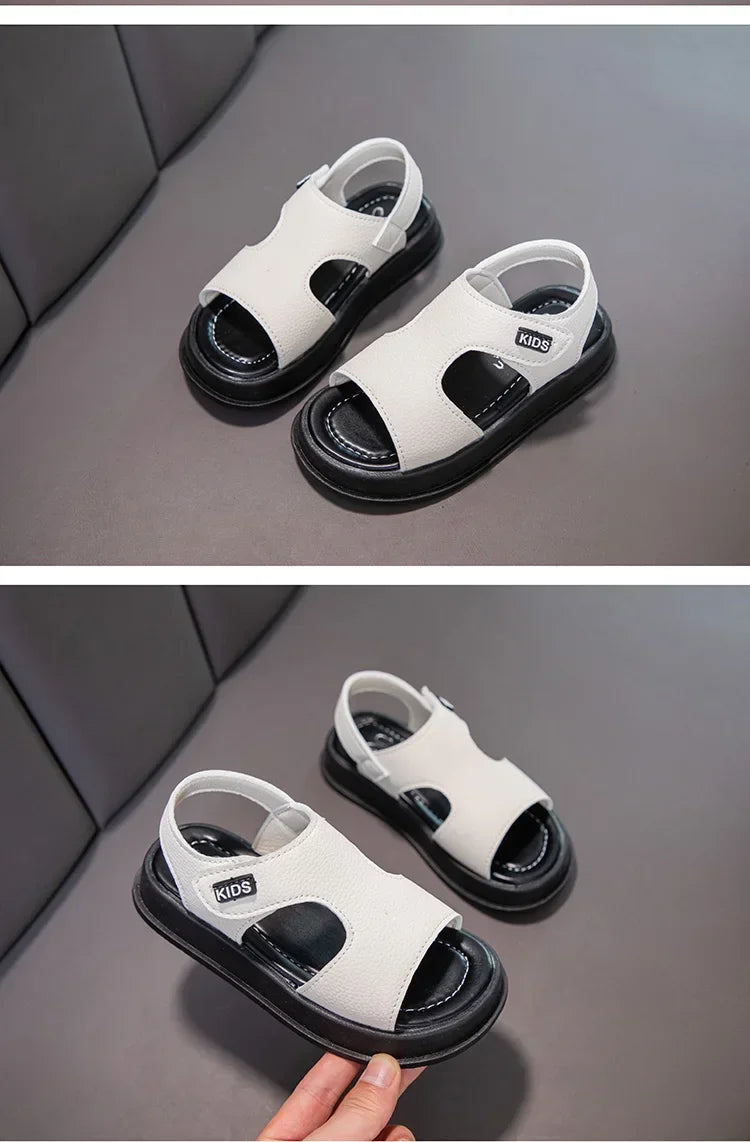 Yamza Tots' Closet Kids Open Toe Non-Slip Soft Sole Sandals Boys Girls Summer Beach Shoes in white and black