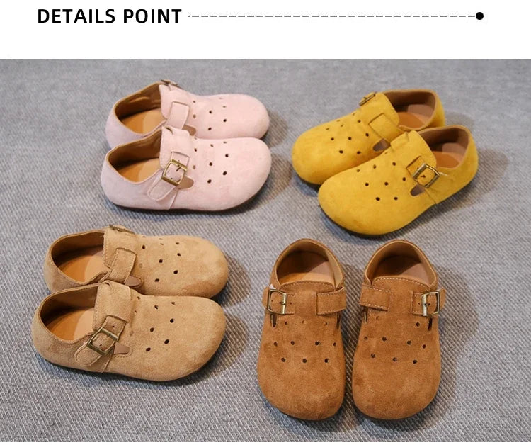 Kids Retro Flat Shoes Solid Candy Color Moccasins for Boys and Girls Trendy in pink yellow beige and brown