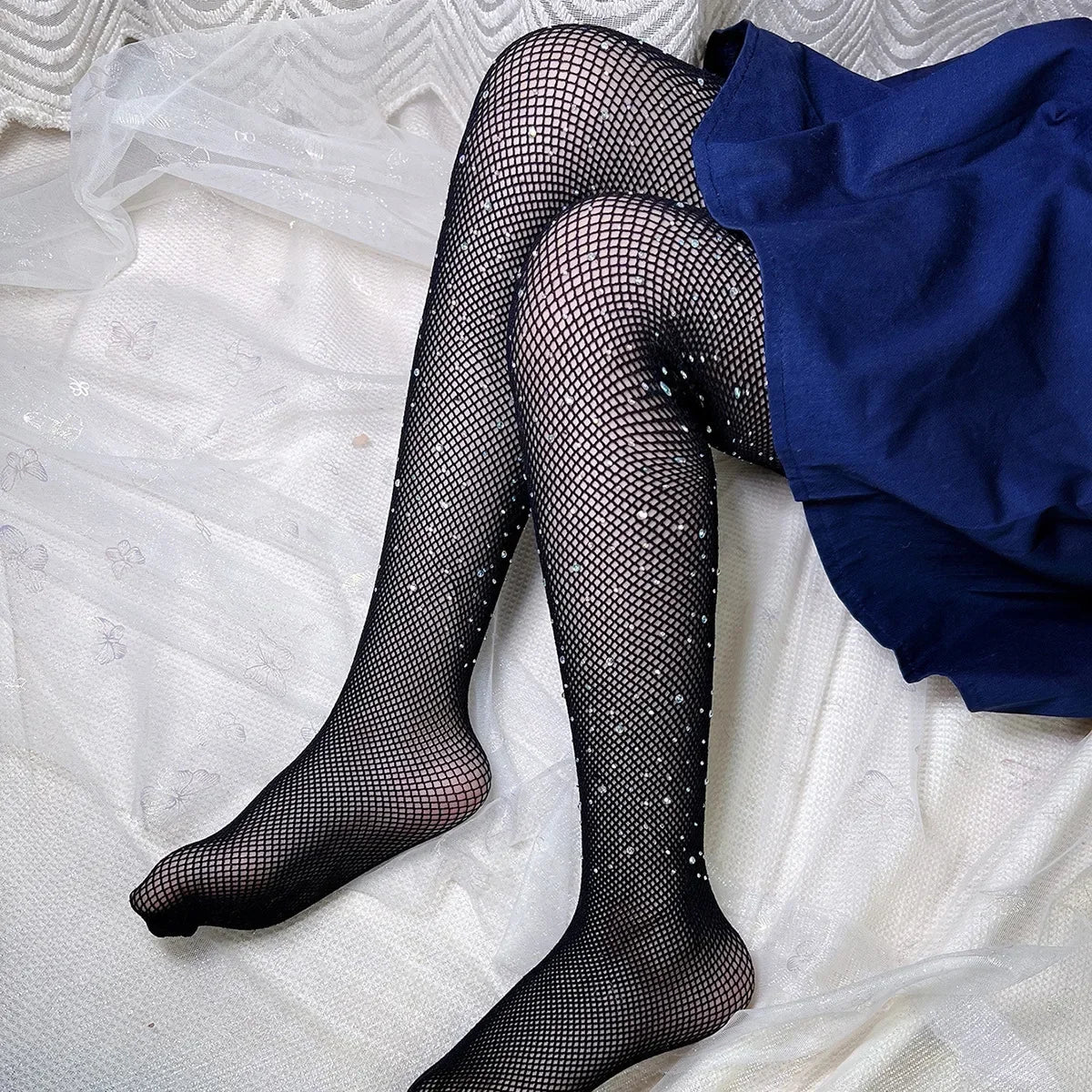 Kids Rhinestone Glitter Fishnet Tights Baby Girl Stockings Socks Accessories black mesh with sparkling rhinestones