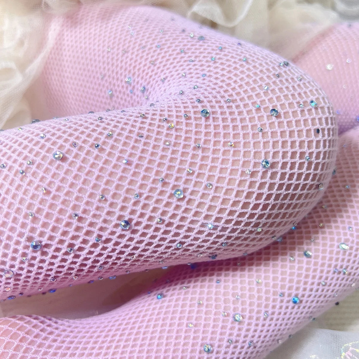 Kids Rhinestone Glitter Fishnet Tights Baby Girl Stockings Socks Accessories in soft pink with sparkling rhinestones