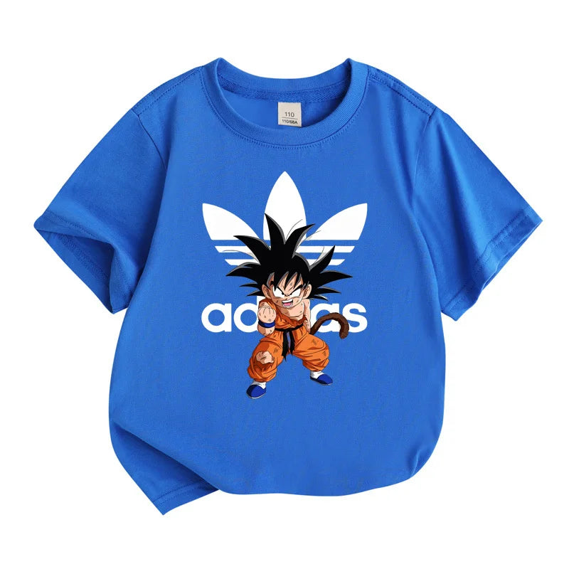Kids Summer Clothes Anime Cartoon Print Boys Creative Casual Lightweight T-Shir in blue with anime character design